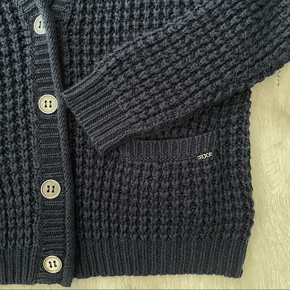 ROXY Navy Blue Waffle Knit Button Front Cardigan - Picture 4 of 4